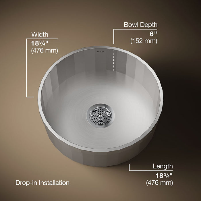 KOHLER K-3674 Brinx 18-3/4" top-mount single-bowl bar sink, stainless steel - view 5