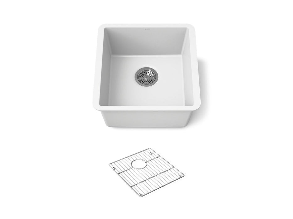 KOHLER K-36751 Billings 17-1/2" Undermount Bar Sink, Matte White - 3/4 view of product