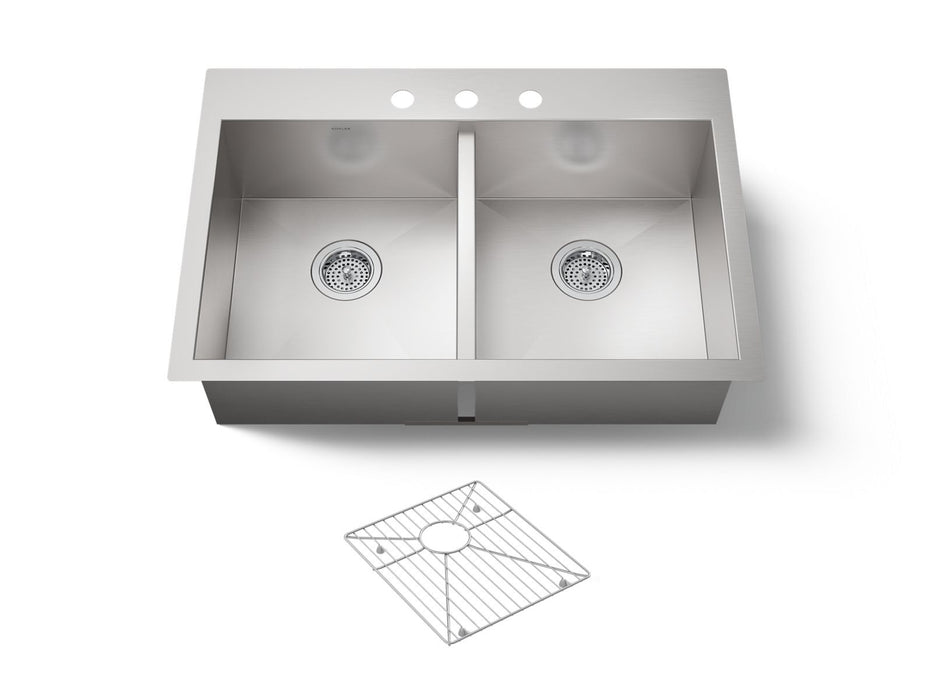 KOHLER K-3820-3 Vault 33" top-/undermount double-bowl kitchen sink, stainless steel