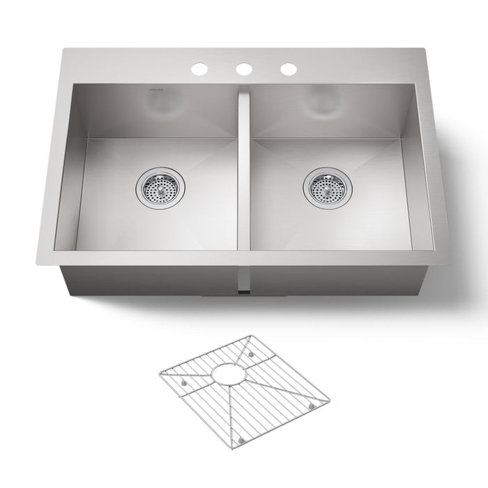 KOHLER K-3820-3 Vault 33" top-/undermount double-bowl kitchen sink, stainless steel - view 4