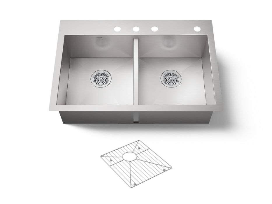 KOHLER K-3820-4 Vault 33" top-/undermount double-bowl kitchen sink, stainless steel