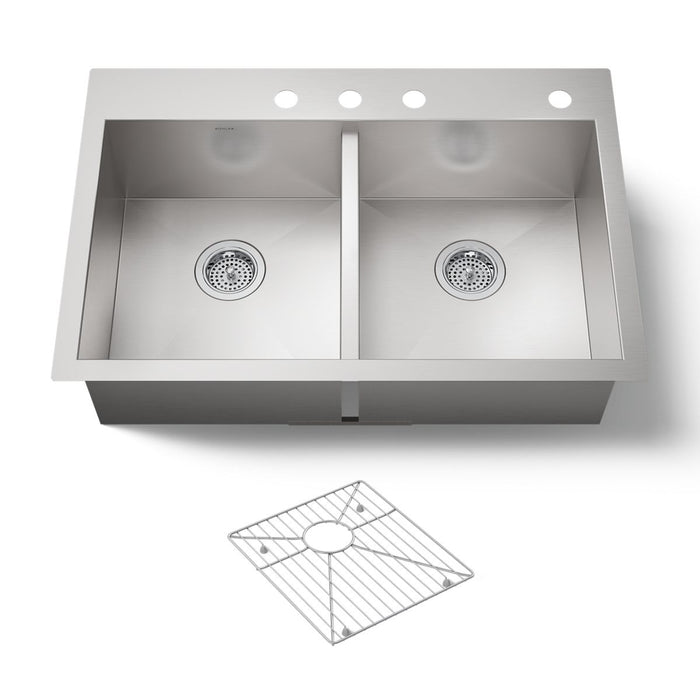KOHLER K-3820-4 Vault 33" top-/undermount double-bowl kitchen sink, stainless steel - view 4