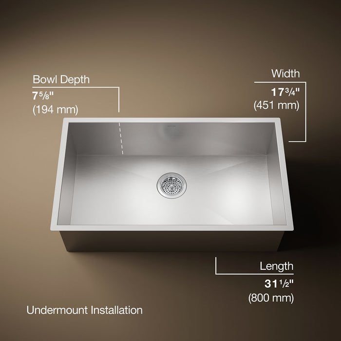 KOHLER K-3821 Vault 32" undermount single-bowl large kitchen sink, stainless steel - view 5