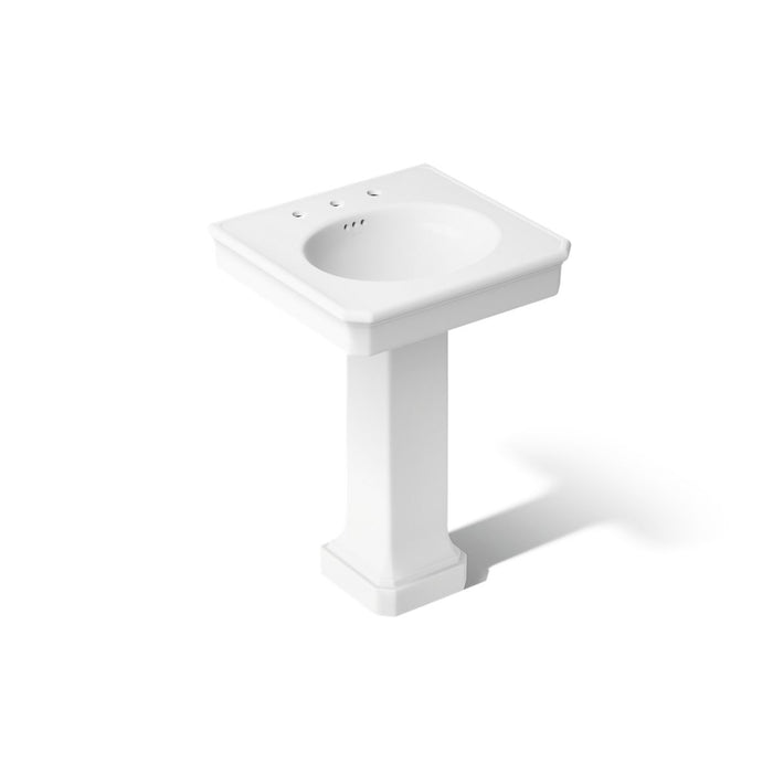 KOHLER K-38227-8 Claude 24" Rectangular Pedestal Bathroom Sink, White - 3/4 view of product