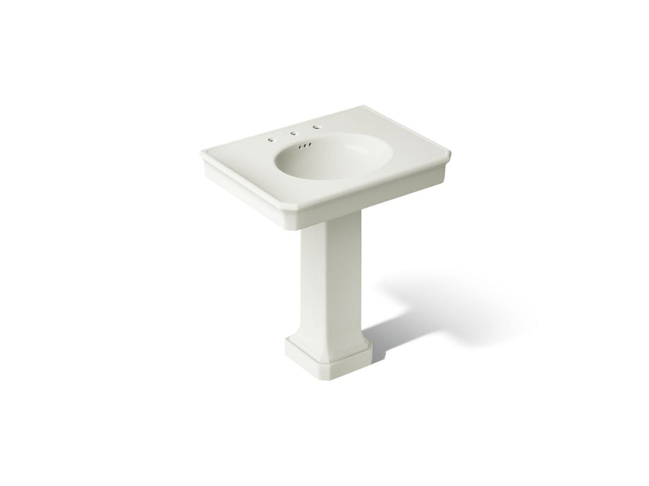 KOHLER K-38228-8 Claude 30" Rectangular Pedestal Bathroom Sink, Dune - 3/4 view of product