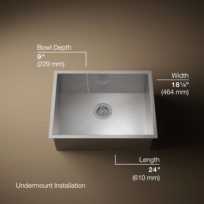 KOHLER K-3822 Vault 24" undermount single-bowl kitchen sink, stainless steel - view 5