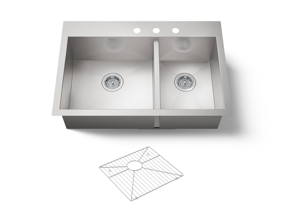 KOHLER K-3823-3 Vault 33" top-/undermount double-bowl kitchen sink, stainless steel