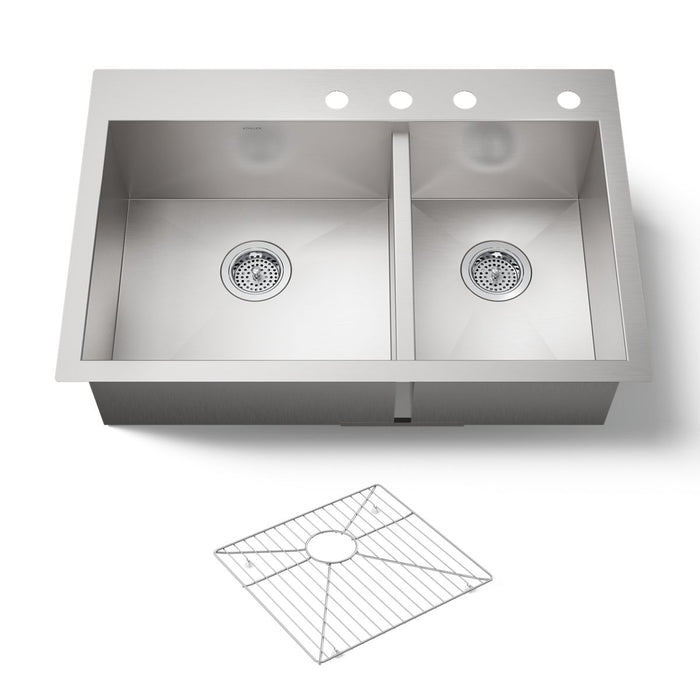 KOHLER K-3823-4 Vault 33" top-/undermount double-bowl kitchen sink, stainless steel - view 4