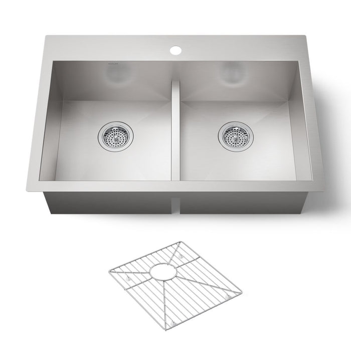 KOHLER K-3838-1 Vault Smart Divide 33" top-/undermount double-bowl kitchen sink, stainless steel - view 4