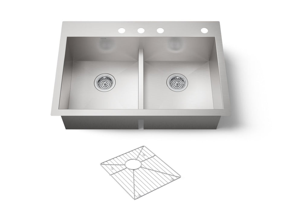 KOHLER K-3838-4 Vault Smart Divide 33" top-/undermount double-bowl kitchen sink, stainless steel