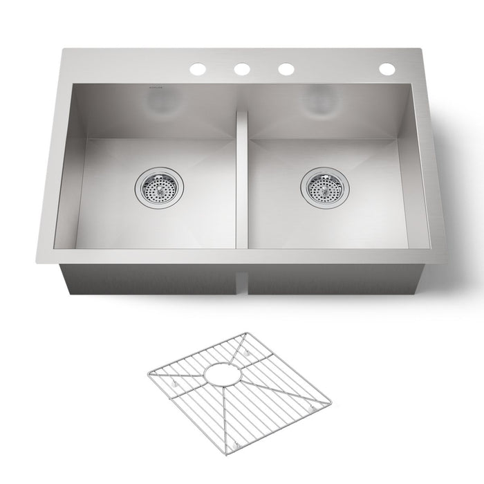 KOHLER K-3838-4 Vault Smart Divide 33" top-/undermount double-bowl kitchen sink, stainless steel - view 4