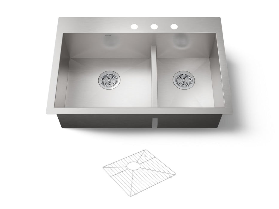 KOHLER K-3839-3 Vault Smart Divide 33" top-/undermount double-bowl kitchen sink, stainless steel