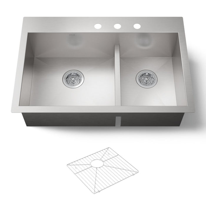 KOHLER K-3839-3 Vault Smart Divide 33" top-/undermount double-bowl kitchen sink, stainless steel - view 4