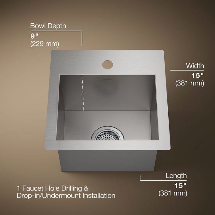KOHLER K-3840-1 Vault 15" top-/undermount bar sink, stainless steel - view 5
