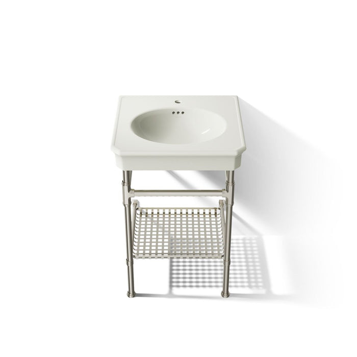 KOHLER K-39303-1 Claude 24" Rectangular Console Table Bathroom Sink, Dune with Vibrant Polished Nickel - Detail image of a pr