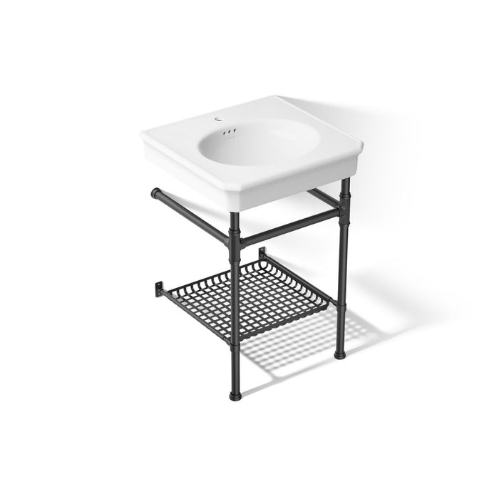 KOHLER K-39303-1 Claude 24" Rectangular Console Table Bathroom Sink, White with Black - 3/4 view of product