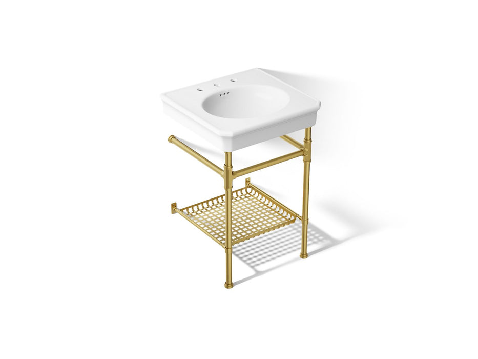 KOHLER K-39303-8 Claude 24" Rectangular Console Table Bathroom Sink, White with Vibrant Brushed Moderne Brass - 3/4 view of p