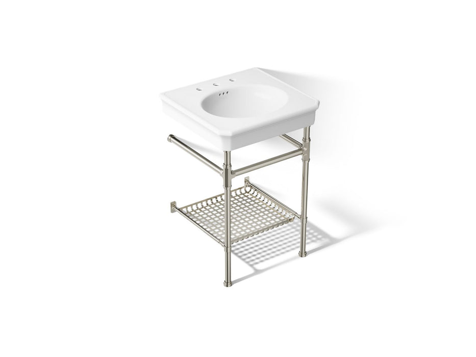 KOHLER K-39303-8 Claude 24" Rectangular Console Table Bathroom Sink, White with Vibrant Polished Nickel - 3/4 view of product