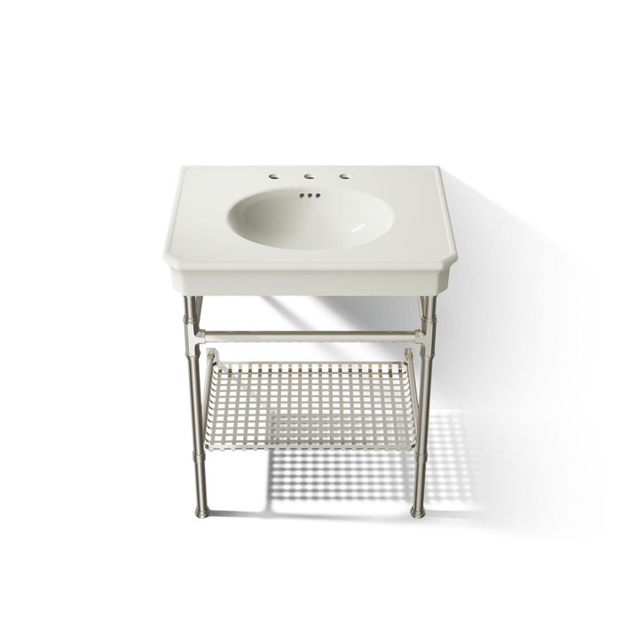 KOHLER K-39304-8 Claude 30" Rectangular Console Table Bathroom Sink, Dune with Vibrant Polished Nickel - Detail image of a pr
