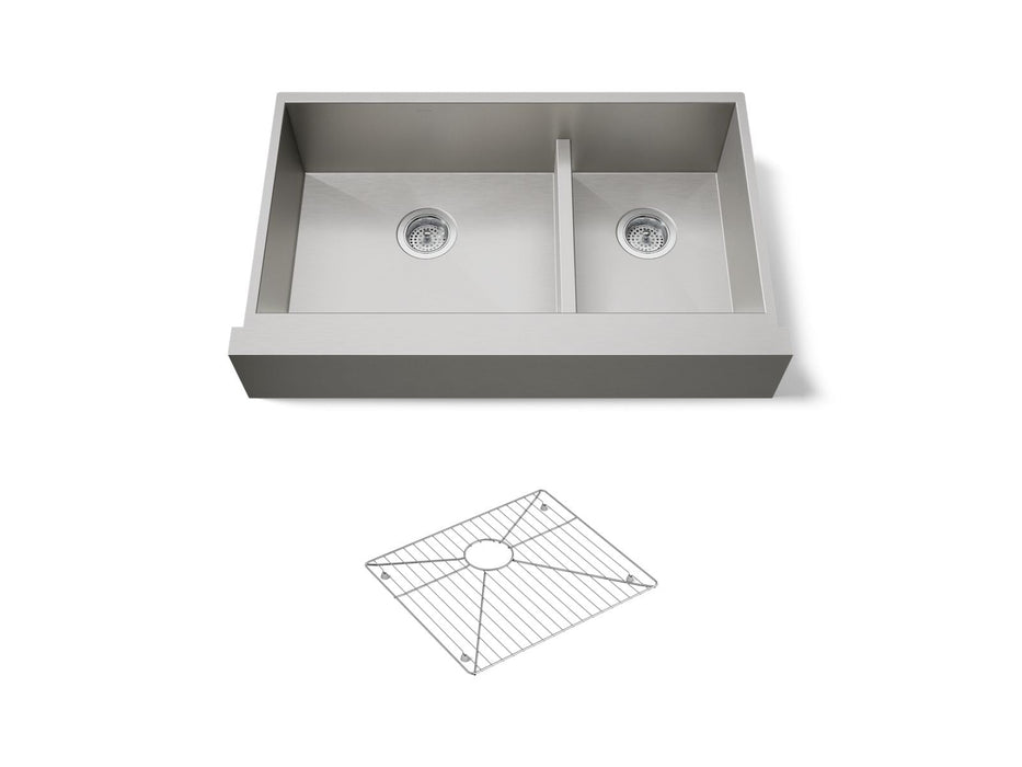 KOHLER K-3945 Vault Smart Divide 35-1/2" undermount double-bowl farmhouse kitchen sink, stainless steel