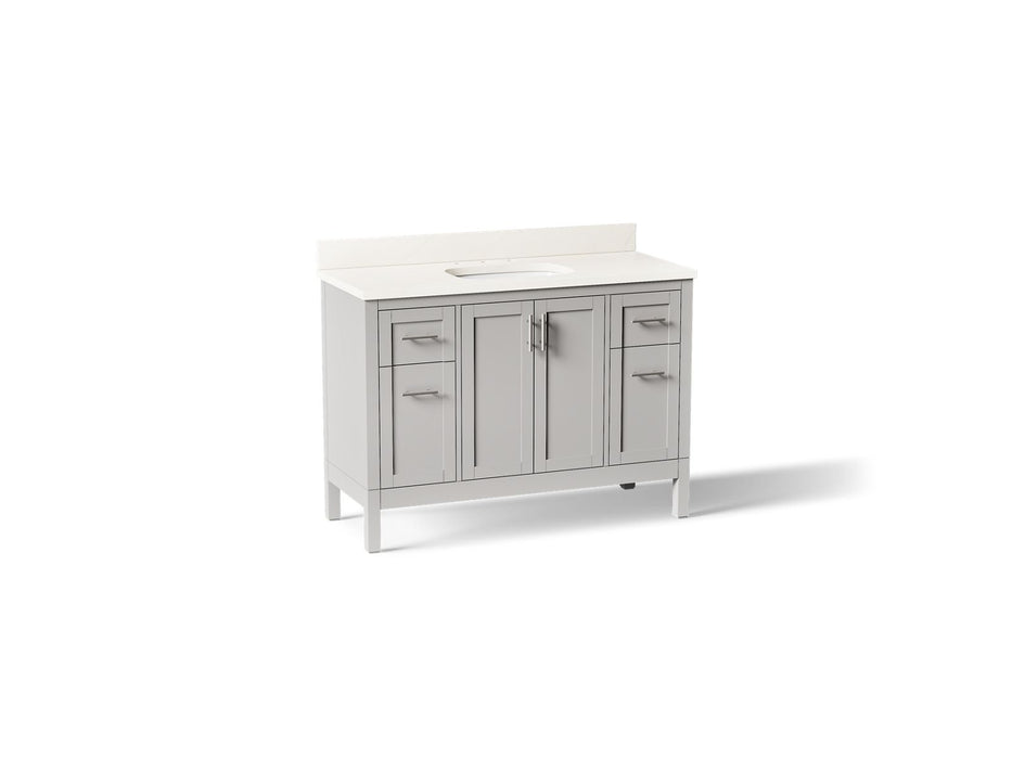 KOHLER K-39606-ASB Hadron 48" bathroom vanity cabinet with sink and quartz top, atmos grey