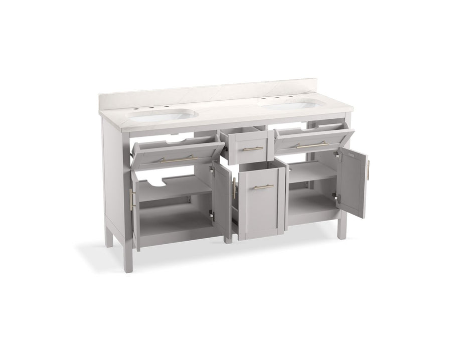 KOHLER K-39607-ASB Hadron 60" bathroom vanity cabinet with sinks and quartz top, atmos grey - view 2
