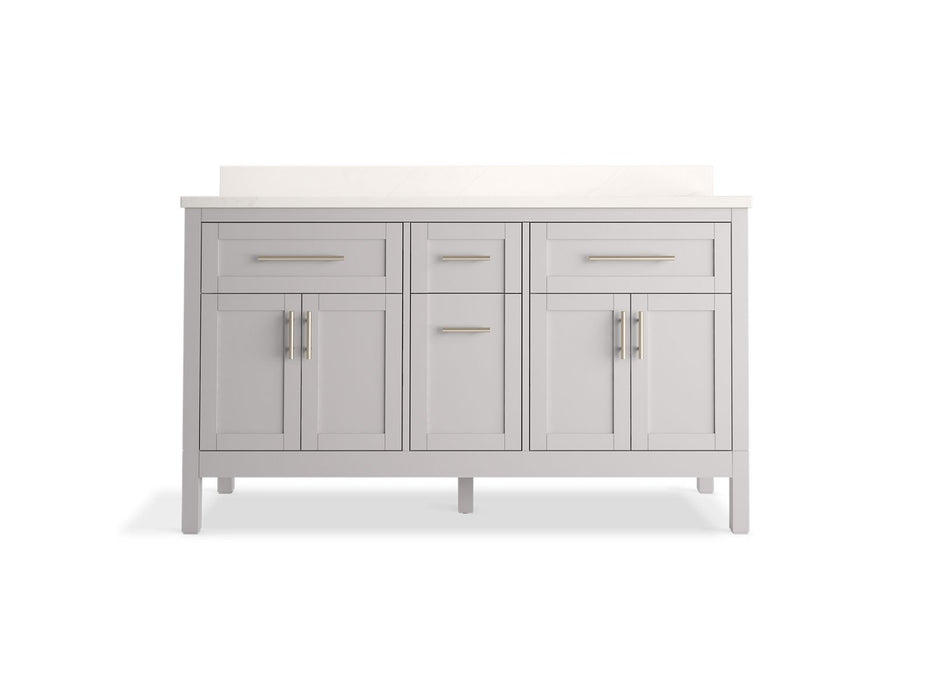 KOHLER K-39607-ASB Hadron 60" bathroom vanity cabinet with sinks and quartz top, atmos grey - view 4