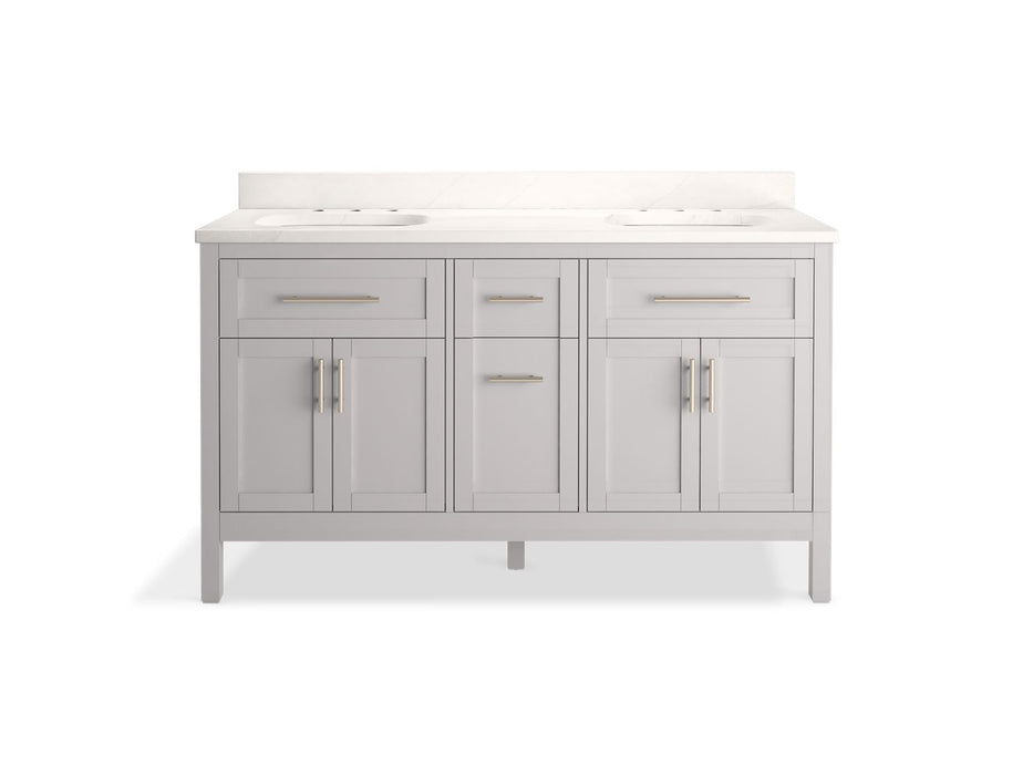 KOHLER K-39607-ASB Hadron 60" bathroom vanity cabinet with sinks and quartz top, atmos grey - view 5
