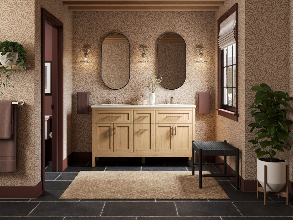 KOHLER K-39607-ASB Hadron 60" bathroom vanity cabinet with sinks and quartz top, light oak - view 3