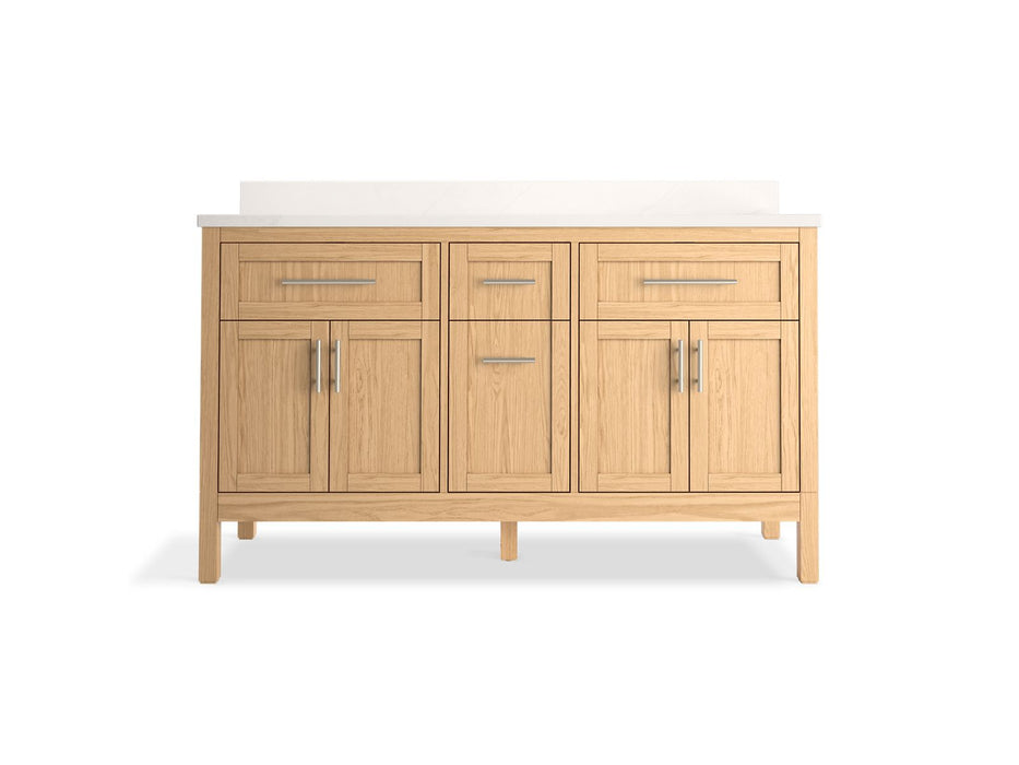 KOHLER K-39607-ASB Hadron 60" bathroom vanity cabinet with sinks and quartz top, light oak - view 4