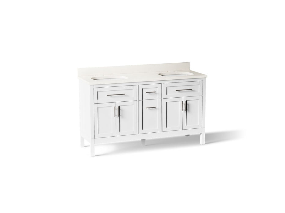 KOHLER K-39607-ASB Hadron 60" bathroom vanity cabinet with sinks and quartz top, white