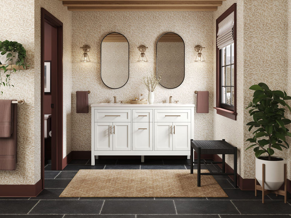 KOHLER K-39607-ASB Hadron 60" bathroom vanity cabinet with sinks and quartz top, white - view 4