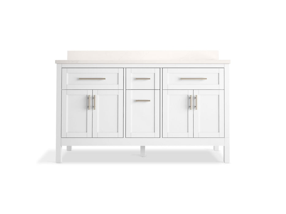 KOHLER K-39607-ASB Hadron 60" bathroom vanity cabinet with sinks and quartz top, white - view 5