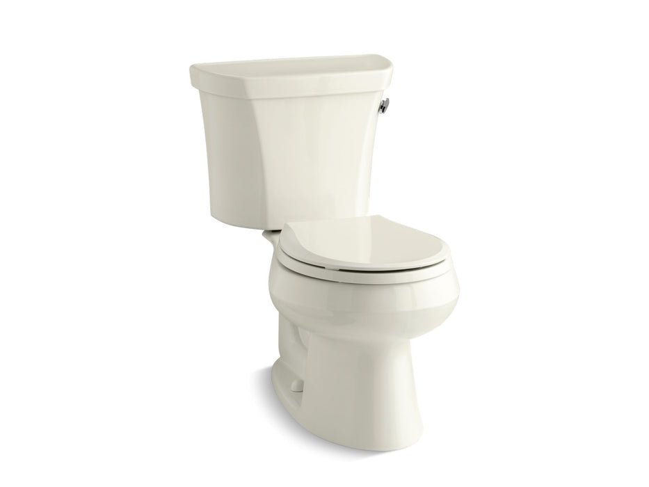 KOHLER K-3997-TR Wellworth Two-piece round-front 1.28 gpf toilet with right-hand trip lever and tank cover locks, biscuit
