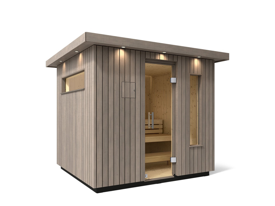 KOHLER K-40045-1FNC C2 Five-person outdoor sauna, weathered grey spruce