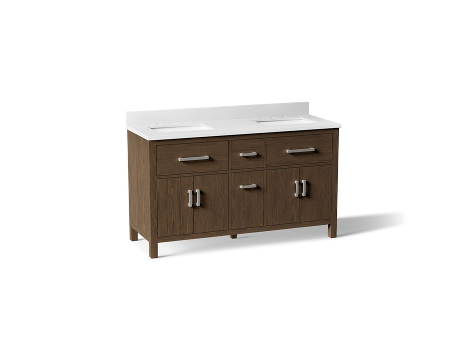 KOHLER K-40641-BD1 Kresla 60" bathroom vanity cabinet with sinks and quartz top, draper oak