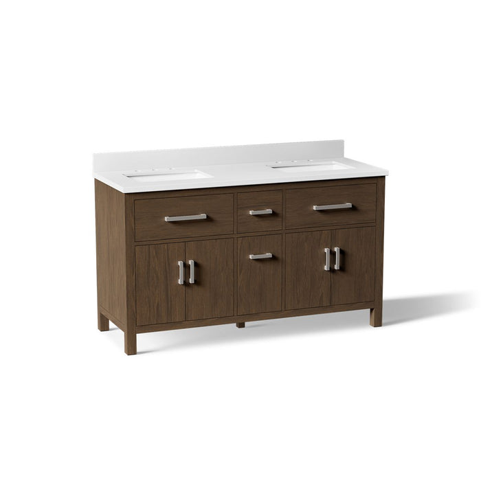 KOHLER K-40641-BD1 Kresla 60" bathroom vanity cabinet with sinks and quartz top, draper oak - view 3