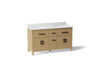 KOHLER K-40641-BD1 Kresla 60" bathroom vanity cabinet with sinks and quartz top, light oak