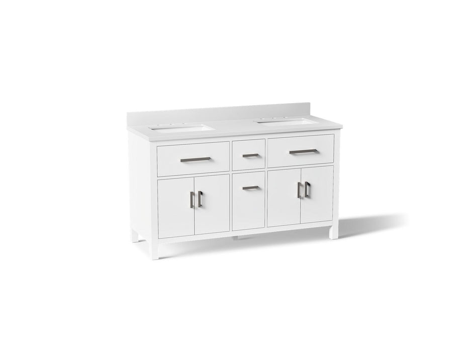 KOHLER K-40641-BD1 Kresla 60" bathroom vanity cabinet with sinks and quartz top, white