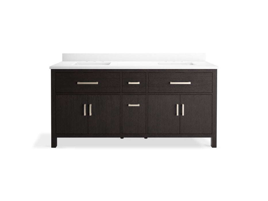 KOHLER K-40642-BD1 Kresla 72" bathroom vanity cabinet with sinks and quartz top, carbon oak - view 4
