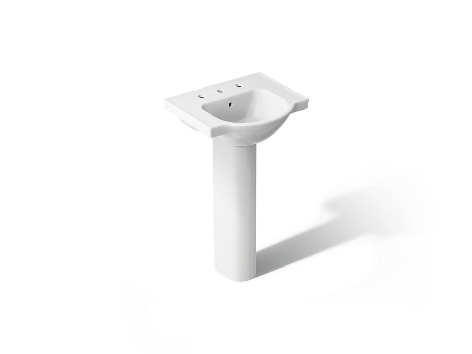 KOHLER K-5265-8 Veer 21" Rectangular Pedestal Bathroom Sink, White - 3/4 view of product