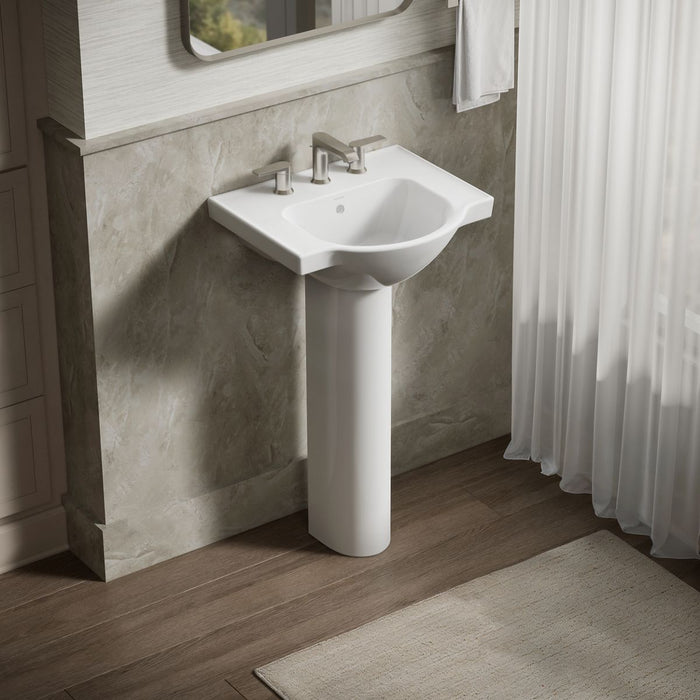 KOHLER K-5265-8 Veer 21" Rectangular Pedestal Bathroom Sink, White - image focused on single product story
