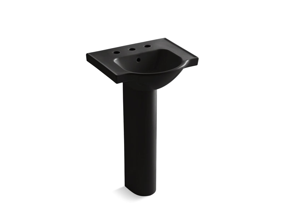 KOHLER K-5265-8 Veer 21" Rectangular Pedestal Bathroom Sink, black black
