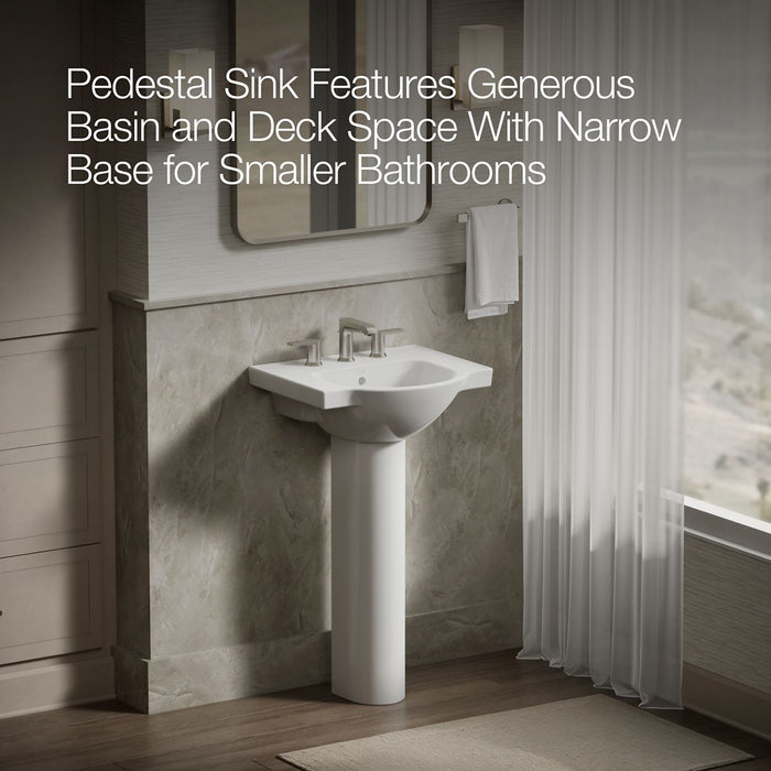 KOHLER K-5265-8 Veer 21" Rectangular Pedestal Bathroom Sink, white - view 4