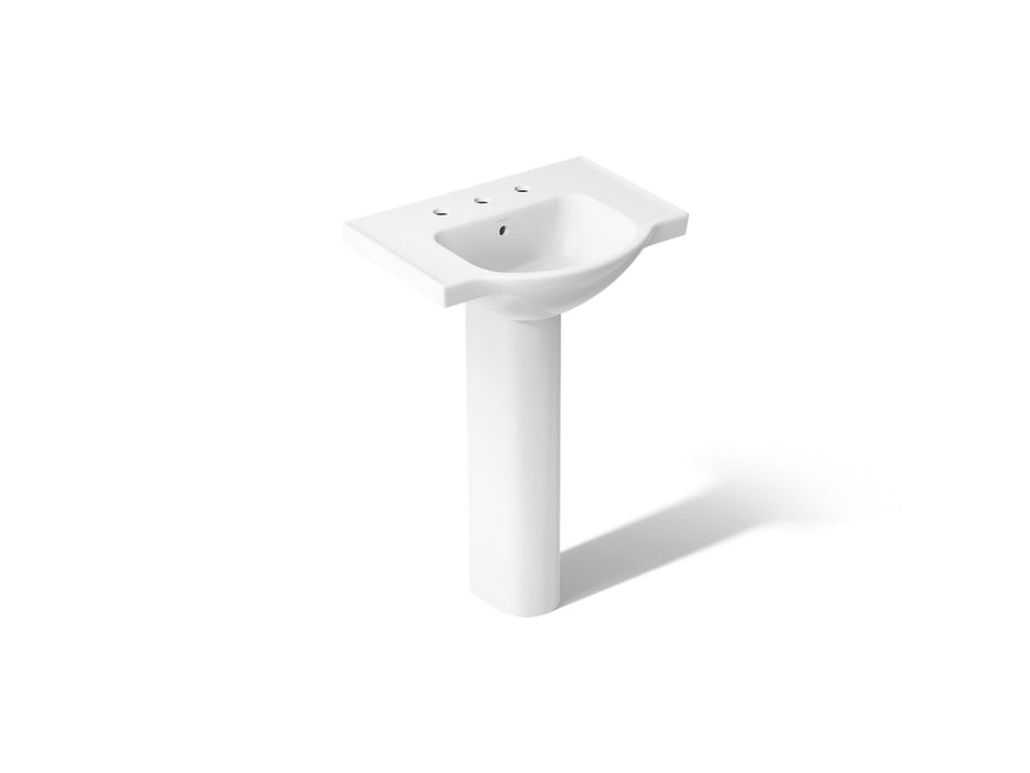 KOHLER K-5266-8 Veer 24" Rectangular Pedestal Bathroom Sink, White - 3/4 view of product