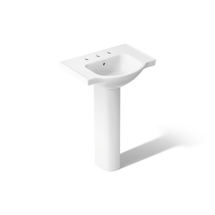 KOHLER K-5266-8 Veer 24" Rectangular Pedestal Bathroom Sink, White - 3/4 view of product