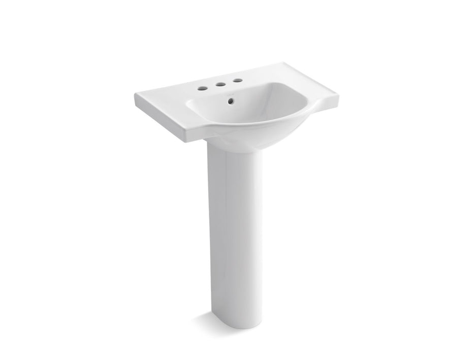 KOHLER K-5266-4 Veer 24" Rectangular Pedestal Bathroom Sink, white