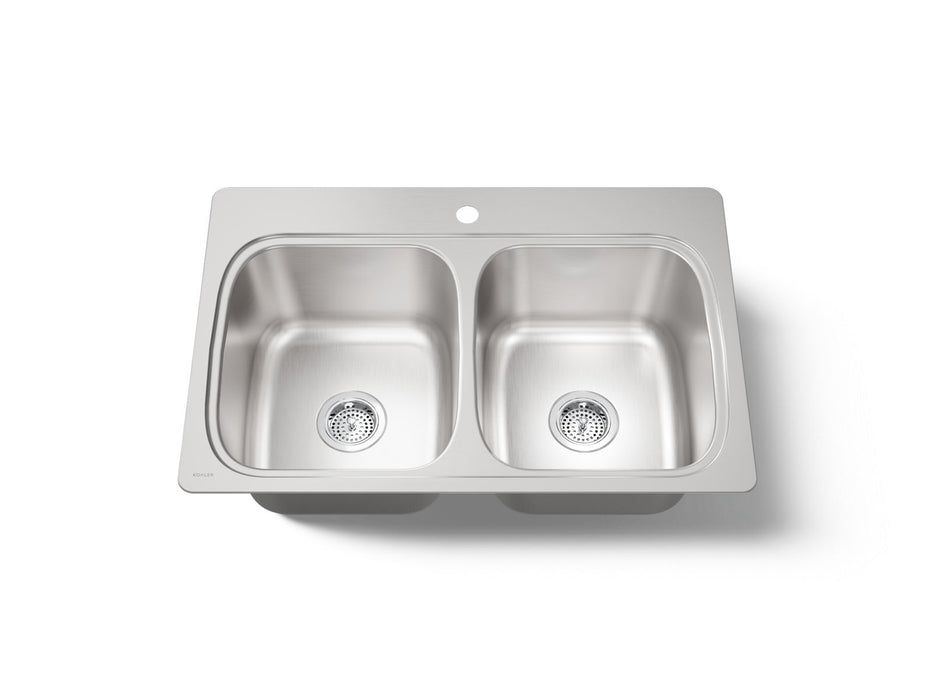 KOHLER K-5267-1 Verse 33" top-mount double-bowl kitchen sink, stainless steel