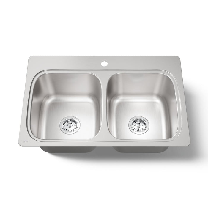 KOHLER K-5267-1 Verse 33" top-mount double-bowl kitchen sink, stainless steel - view 4