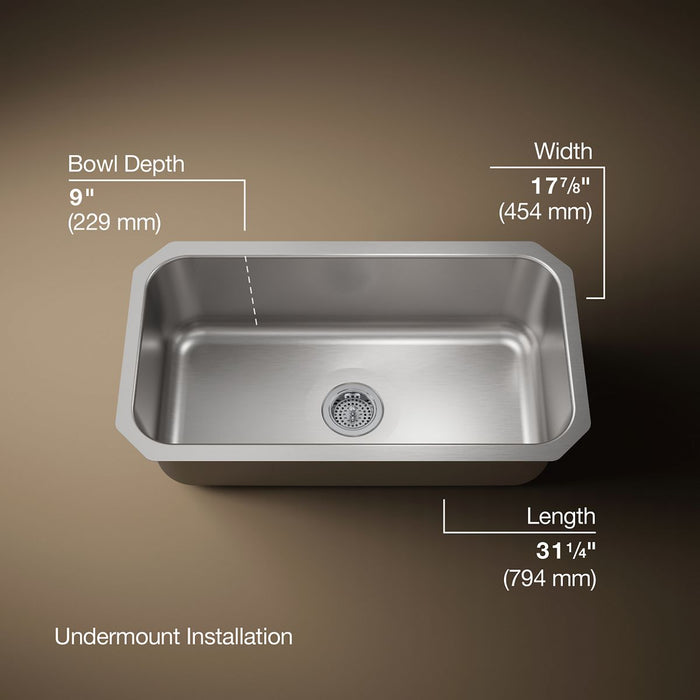 KOHLER K-5290 Undertone 31-1/4" undermount single-bowl kitchen sink, stainless steel - view 5